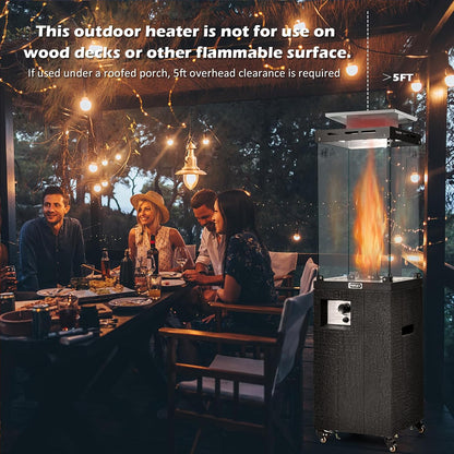 41,000 BTU Propane Patio Heater with Waterproof Cover, Outdoor Heater with Lockable Wheels, Adjustable Feet, Tempered Glass Tube, Suitable for Garden Porch Patio Deck (Black)