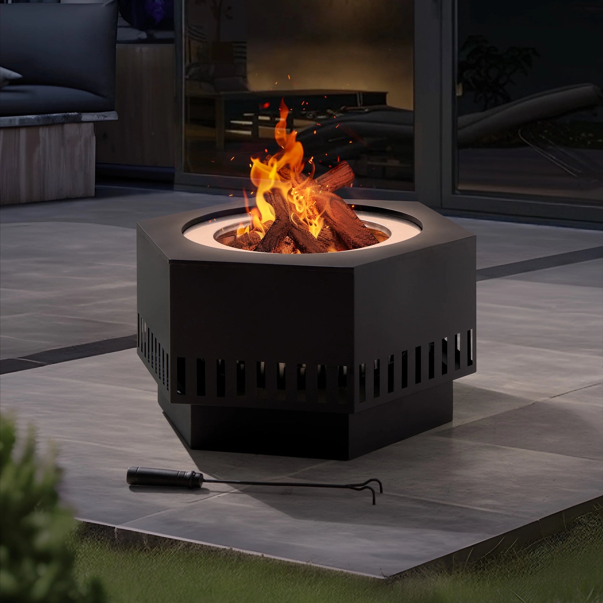 28 in Smokeless Fire Pit with Removable Ash Pan, Outdoor Portable Wood Burning Fireplace with PVC Cover and Fire Poker ,Ideal for Camping, Bonfire, and Backyard, Black