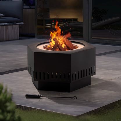 28 in Smokeless Fire Pit with Removable Ash Pan, Outdoor Portable Wood Burning Fireplace with PVC Cover and Fire Poker ,Ideal for Camping, Bonfire, and Backyard, Black