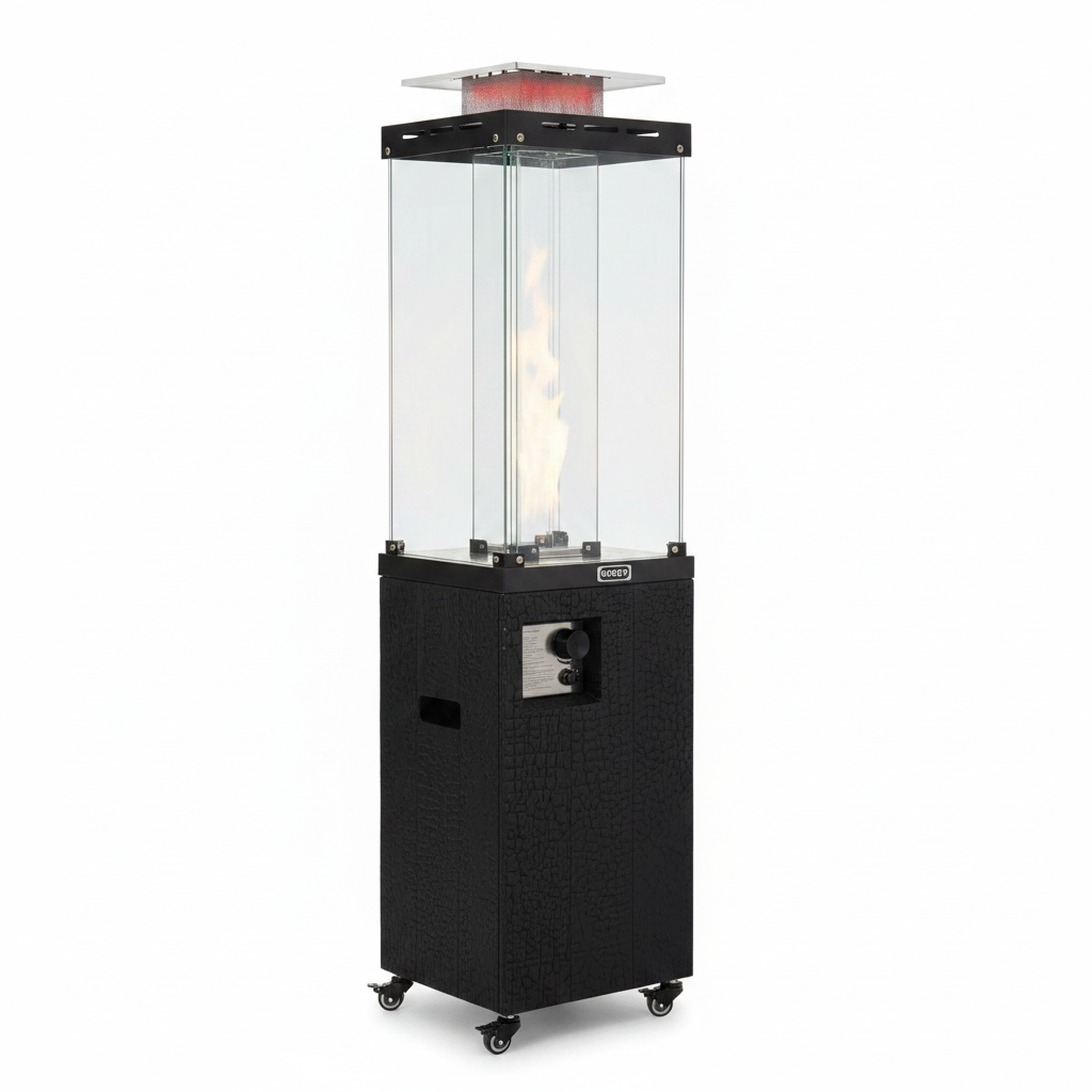 41,000 BTU Propane Patio Heater with Waterproof Cover, Outdoor Heater with Lockable Wheels, Adjustable Feet, Tempered Glass Tube, Suitable for Garden Porch Patio Deck (Black)